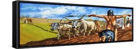 Naked Soldier Guards Men and Women Toiling in Fields-null-Framed Stretched Canvas