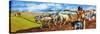 Naked Soldier Guards Men and Women Toiling in Fields-null-Stretched Canvas