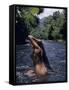 Naked Tahitian Woman Bathing in a River-null-Framed Stretched Canvas