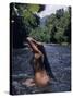 Naked Tahitian Woman Bathing in a River-null-Stretched Canvas