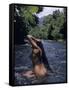 Naked Tahitian Woman Bathing in a River-null-Framed Stretched Canvas