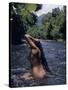 Naked Tahitian Woman Bathing in a River-null-Stretched Canvas