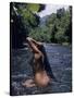 Naked Tahitian Woman Bathing in a River-null-Stretched Canvas