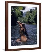 Naked Tahitian Woman Bathing in a River-null-Framed Photographic Print