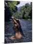 Naked Tahitian Woman Bathing in a River-null-Mounted Photographic Print