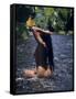 Naked Tahitian Woman Bathing in a River-null-Framed Stretched Canvas