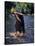 Naked Tahitian Woman Bathing in a River-null-Stretched Canvas