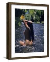 Naked Tahitian Woman Bathing in a River-null-Framed Photographic Print