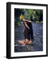 Naked Tahitian Woman Bathing in a River-null-Framed Photographic Print