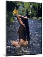 Naked Tahitian Woman Bathing in a River-null-Mounted Photographic Print