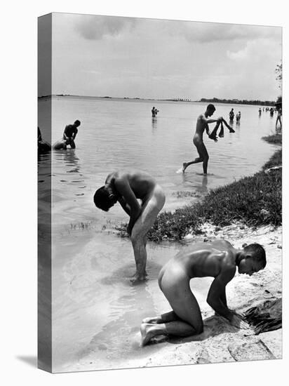 Naked Us Soldiers Bathing in the Pacific Ocean During a Lull in the Fighting on Saipan-Peter Stackpole-Stretched Canvas