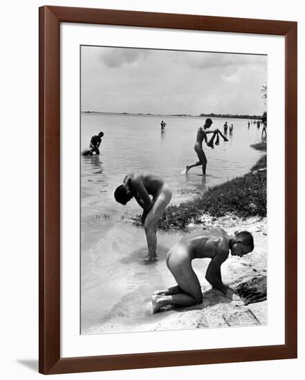 Naked Us Soldiers Bathing in the Pacific Ocean During a Lull in the Fighting on Saipan-Peter Stackpole-Framed Photographic Print