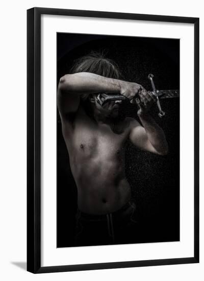 Naked Warrior Carrying Steel Sword-outsiderzone-Framed Photographic Print