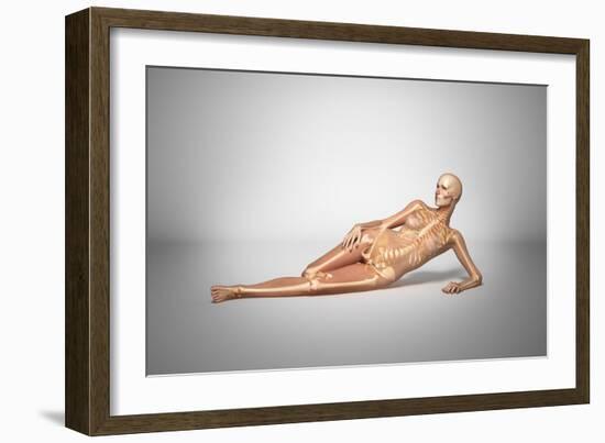 Naked Woman Laying Down with Skeletal Bones Superimposed-null-Framed Art Print