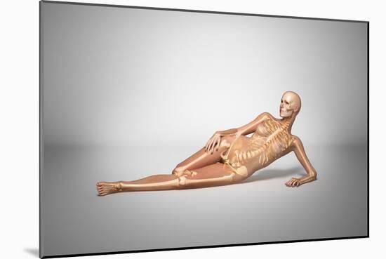 Naked Woman Laying Down with Skeletal Bones Superimposed-null-Mounted Art Print
