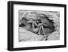 Naked woman on rock, Aztec Sandstone, Mohave Desert, Overton, Nevada, USA-Pete Saloutos-Framed Photographic Print