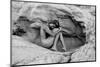 Naked woman on rock, Aztec Sandstone, Mohave Desert, Overton, Nevada, USA-Pete Saloutos-Mounted Photographic Print