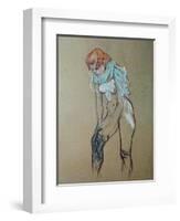 Naked Woman Putting a Stocking On-Henri de Toulouse-Lautrec-Framed Art Print