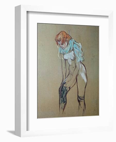 Naked Woman Putting a Stocking On-Henri de Toulouse-Lautrec-Framed Art Print