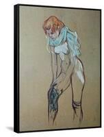 Naked Woman Putting a Stocking On-Henri de Toulouse-Lautrec-Framed Stretched Canvas