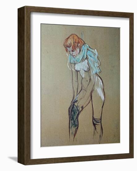 Naked Woman Putting a Stocking On-Henri de Toulouse-Lautrec-Framed Art Print