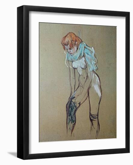 Naked Woman Putting a Stocking On-Henri de Toulouse-Lautrec-Framed Art Print