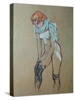 Naked Woman Putting a Stocking On-Henri de Toulouse-Lautrec-Stretched Canvas