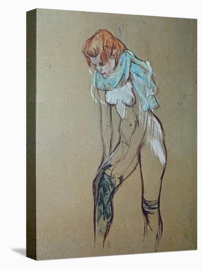 Naked Woman Putting a Stocking On-Henri de Toulouse-Lautrec-Stretched Canvas