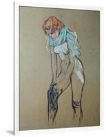 Naked Woman Putting a Stocking On-Henri de Toulouse-Lautrec-Framed Art Print