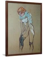 Naked Woman Putting a Stocking On-Henri de Toulouse-Lautrec-Framed Art Print