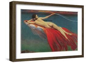 Naked Woman Riding Large Gold Fish-null-Framed Art Print