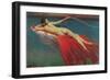 Naked Woman Riding Large Gold Fish-null-Framed Art Print