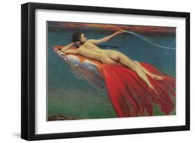 Naked Woman Riding Large Gold Fish-null-Framed Art Print