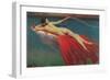 Naked Woman Riding Large Gold Fish-null-Framed Art Print