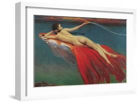 Naked Woman Riding Large Gold Fish-null-Framed Art Print