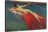 Naked Woman Riding Large Gold Fish-null-Stretched Canvas