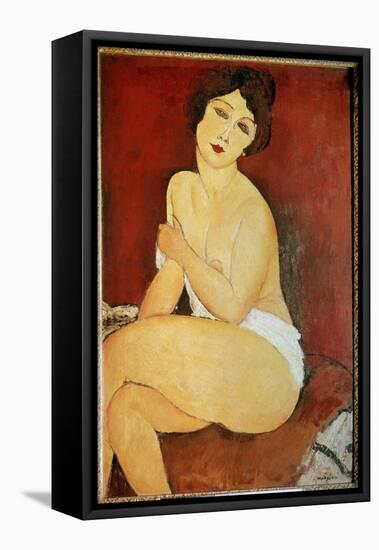 Naked Woman Seated Painting by Amedeo Modigliani (1884-1920) 1917 Sun. 1X0,65 M Collection Privee --Amedeo Modigliani-Framed Stretched Canvas