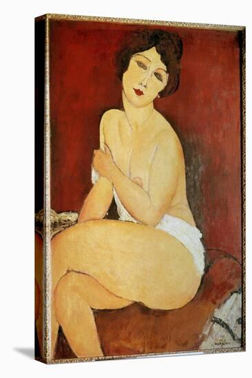 Naked Woman Seated Painting by Amedeo Modigliani (1884-1920) 1917 Sun. 1X0,65 M Collection Privee --Amedeo Modigliani-Stretched Canvas