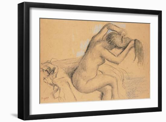 Naked Woman Styling Her Hair; Femme Nue Se Coiffant-Edgar Degas-Framed Giclee Print
