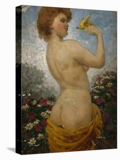 Naked Woman with a Bird in the Green, 1881-Olaf Isaachsen-Stretched Canvas