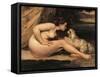Naked Woman with a Dog (Léontine Renaude)-Gustave Courbet-Framed Stretched Canvas