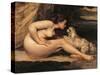 Naked Woman with a Dog (Léontine Renaude)-Gustave Courbet-Stretched Canvas