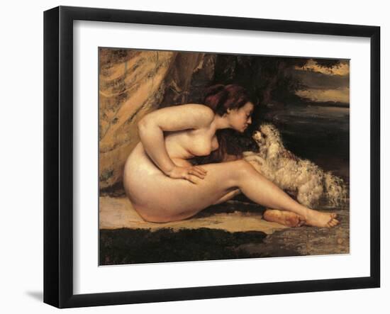 Naked Woman with a Dog (Léontine Renaude)-Gustave Courbet-Framed Giclee Print