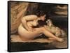 Naked Woman with a Dog (Lontine Renaude)-Gustave Courbet-Framed Stretched Canvas