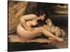 Naked Woman with a Dog (Lontine Renaude)-Gustave Courbet-Stretched Canvas