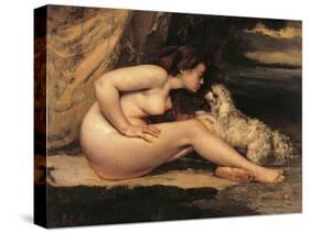 Naked Woman with a Dog (Lontine Renaude)-Gustave Courbet-Stretched Canvas