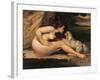 Naked Woman with a Dog (Lontine Renaude)-Gustave Courbet-Framed Art Print