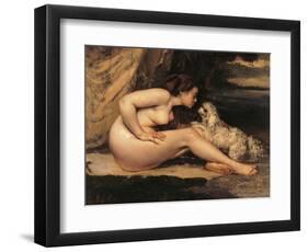 Naked Woman with a Dog (Lontine Renaude)-Gustave Courbet-Framed Art Print