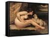 Naked Woman with a Dog (Lontine Renaude)-Gustave Courbet-Framed Stretched Canvas