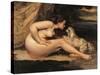 Naked Woman with a Dog (Lontine Renaude)-Gustave Courbet-Stretched Canvas